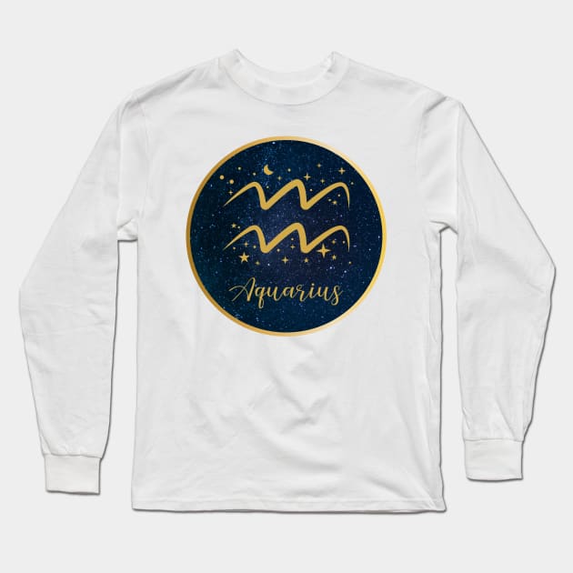 Aquarius Celestial Round Long Sleeve T-Shirt by She Gets Creative